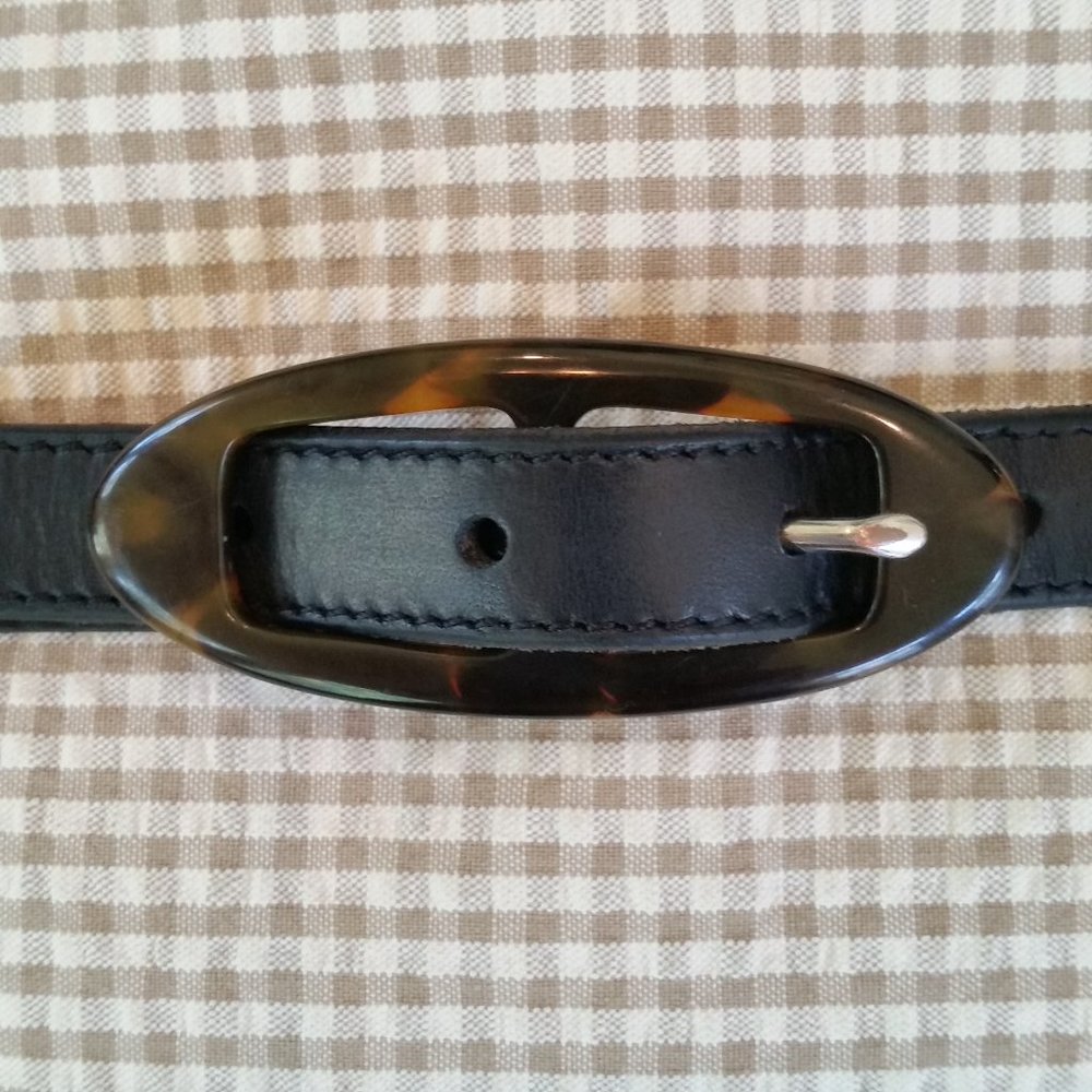 BANANA REPUBLIC SIZE M ITALIAN LEATHER MADE IN USA BELT TORTOISE SHELL BUCKLE